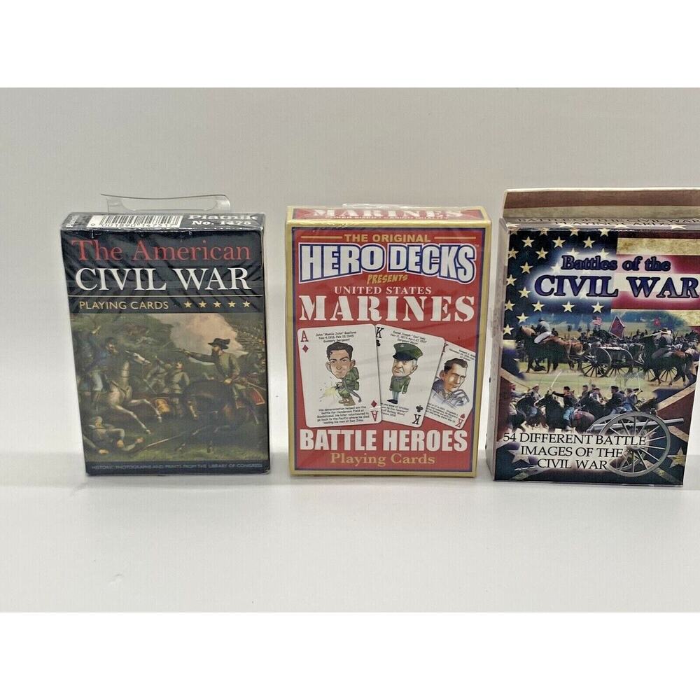 Military Playing Cards Civil War and U.S. Marines Memorabilia Cards Lot of 3